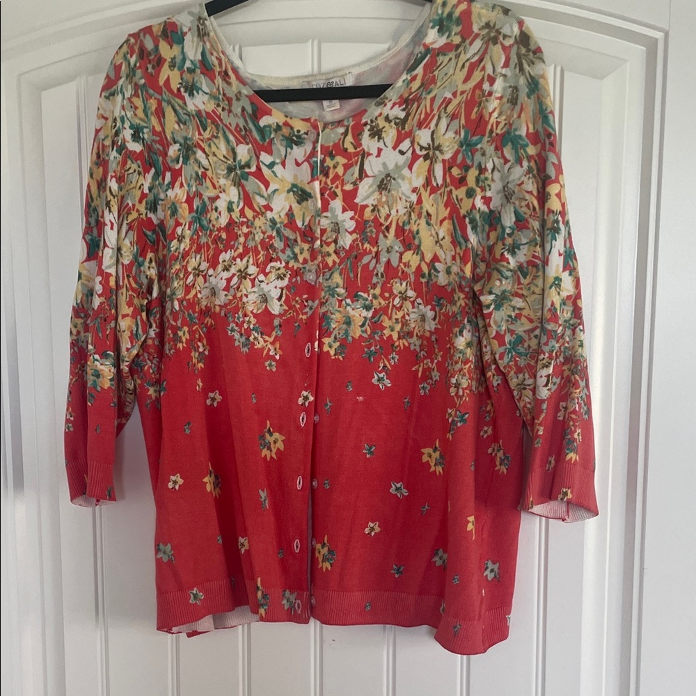 Roz & Ali Red Floral Cardigan
